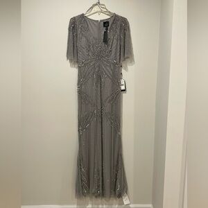 Adriana Papell Beaded Gray Evening Gown - Adrianna Papell size 4 Never worn